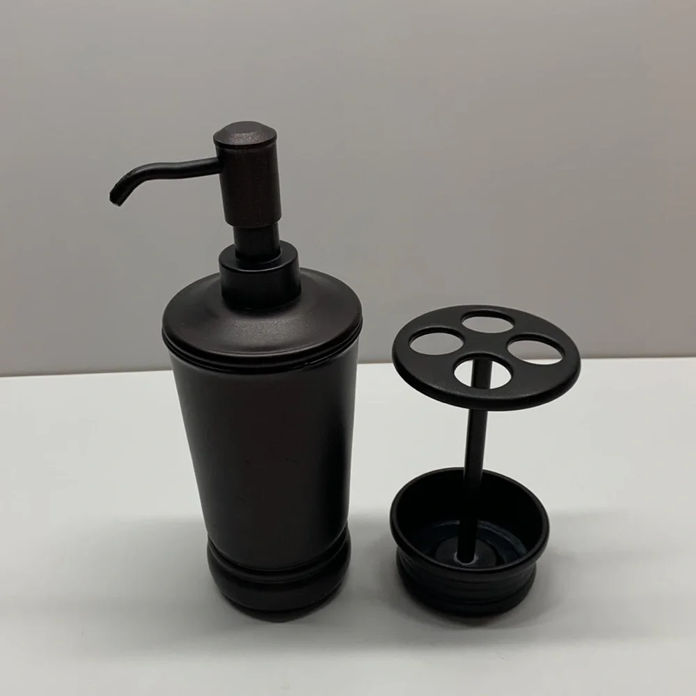 Bronze bathroom set soap dispenser and toothbrush holder